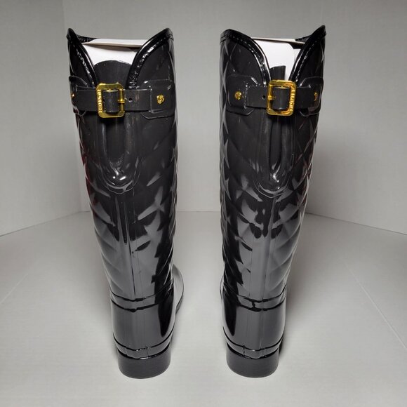 Hunter Women's Refined Adjustable Quilted Slim Fit Tall Rain Boots in Black - Picture 4 of 7